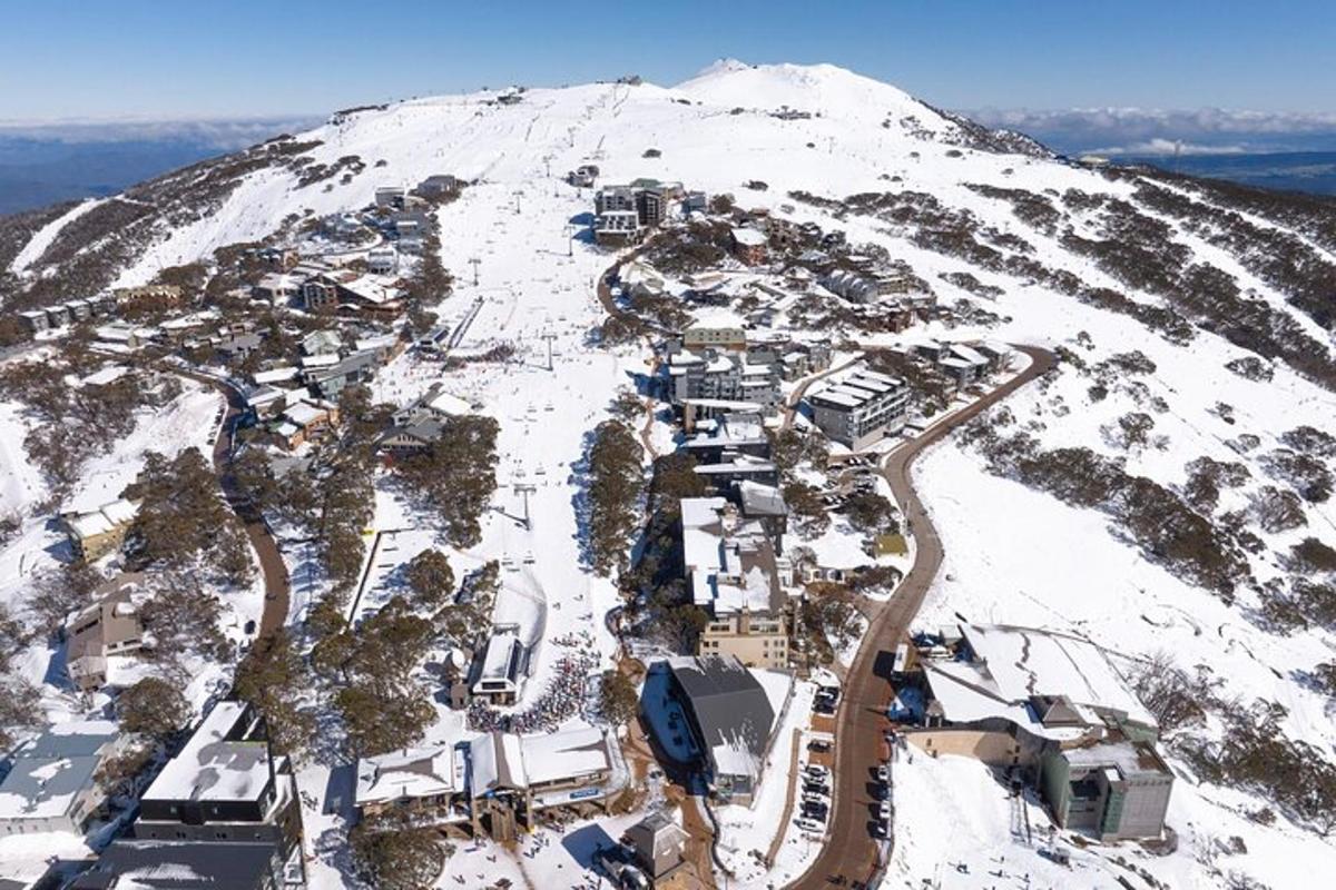 눈 덮인 산의 공중 사진
