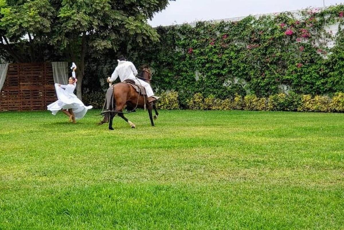 一男一女在田野里骑马