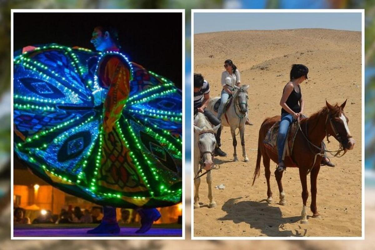 dues imatges de persones muntant a cavall al desert