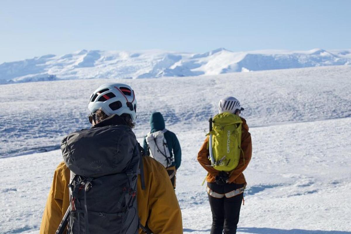 un gruppo di persone in piedi in cima a un pendio innevato