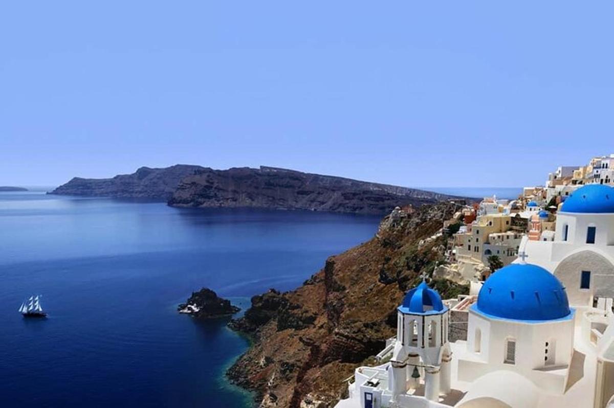 a view of the amalfi coast with blue domes