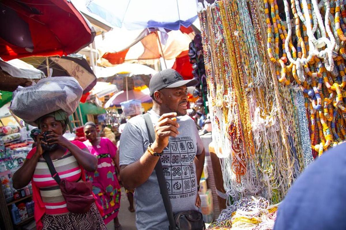a man and a woman standing in a market