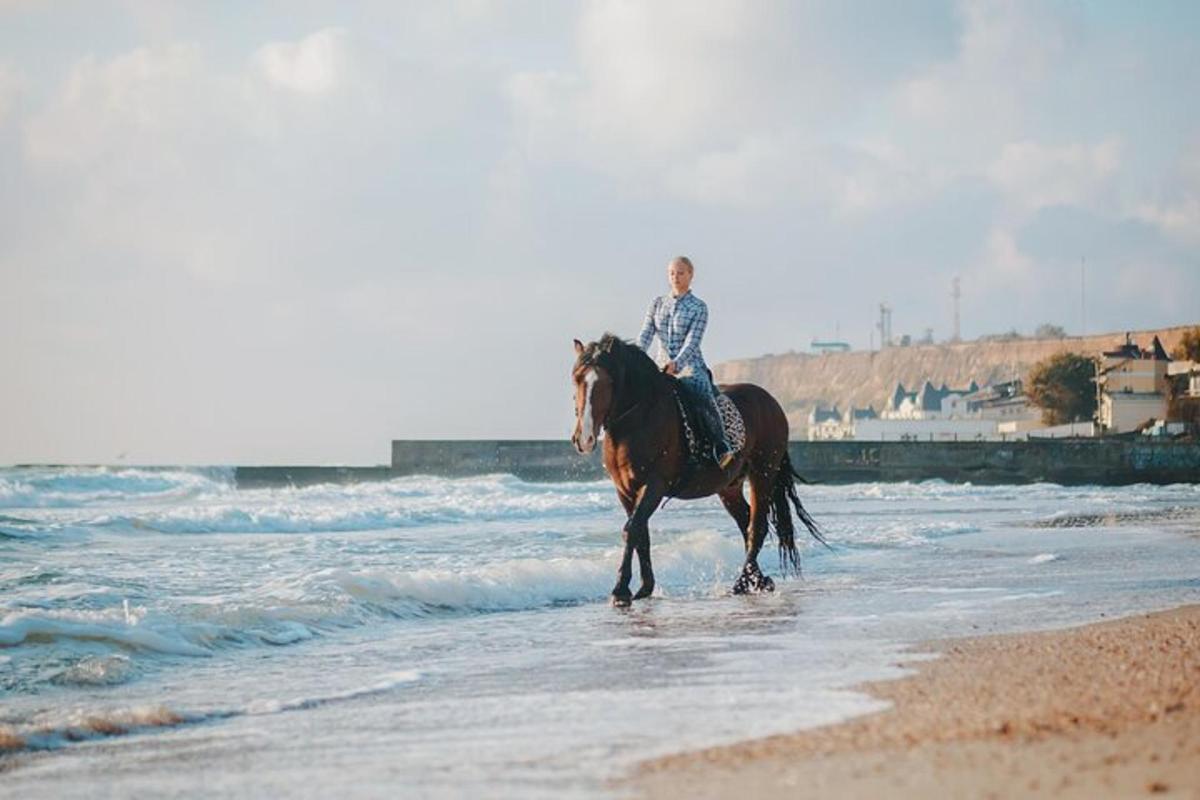 una persona a cavallo sulla spiaggia