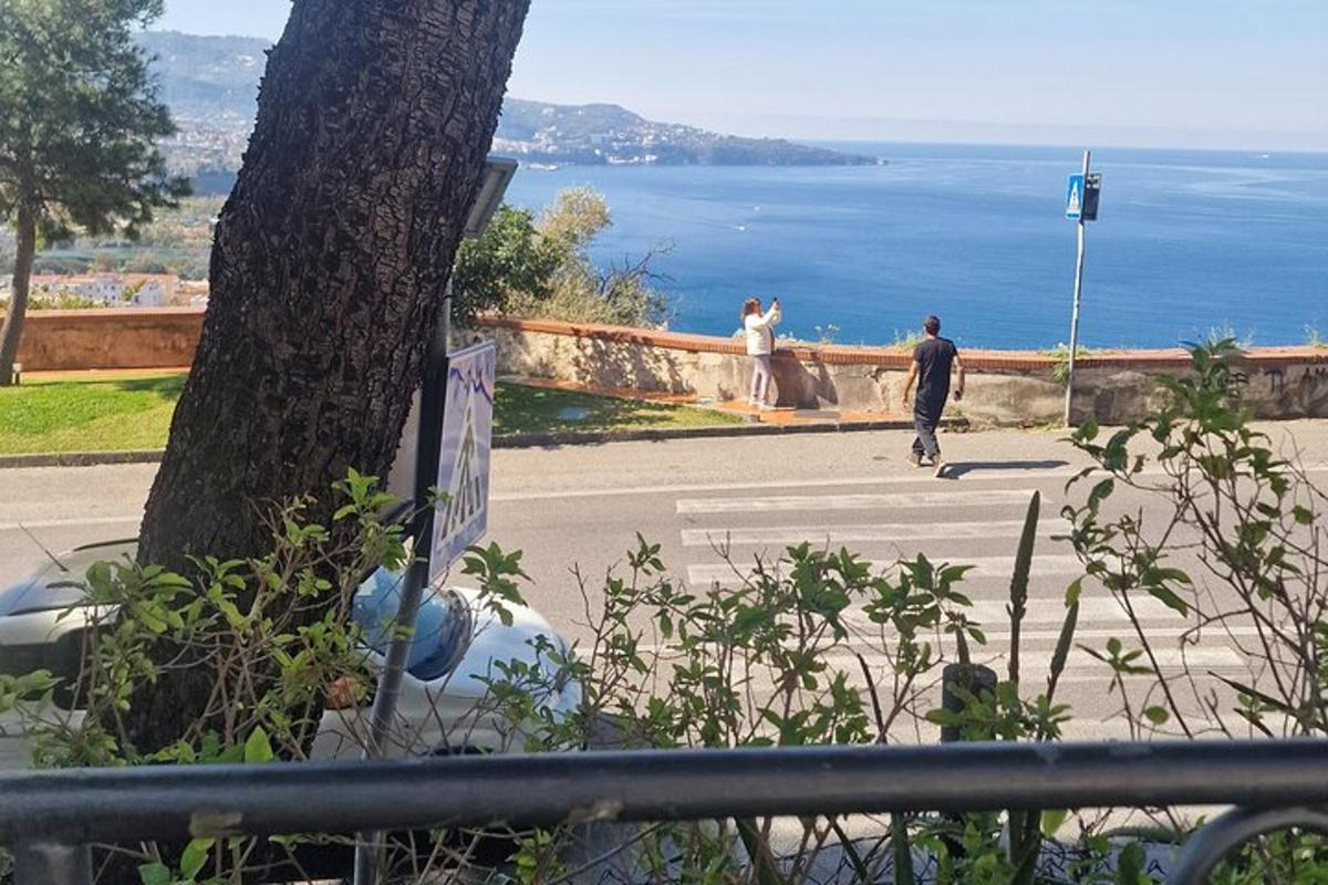 un uomo che cammina lungo una strada accanto a un albero