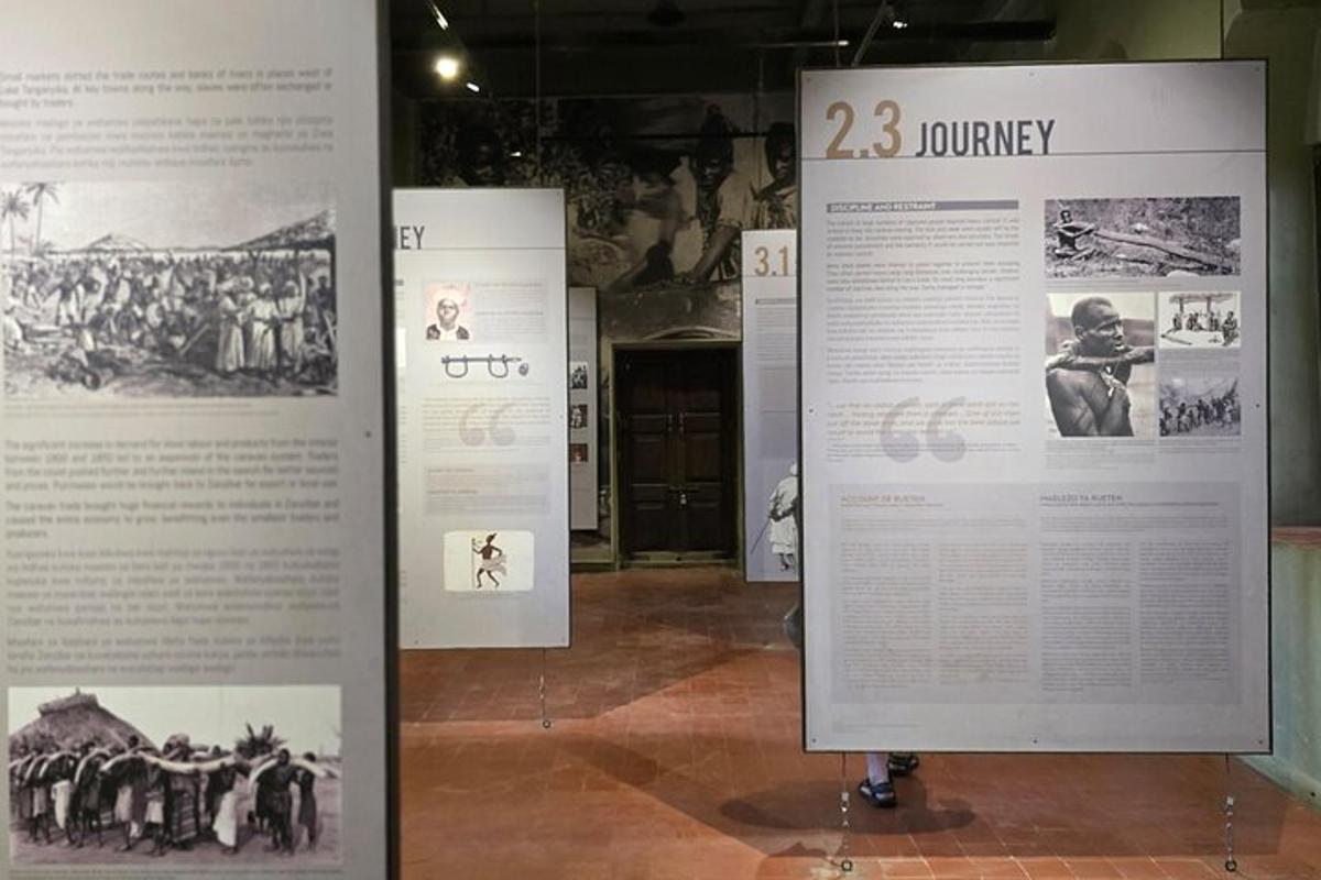 a exhibit in a museum with two posters