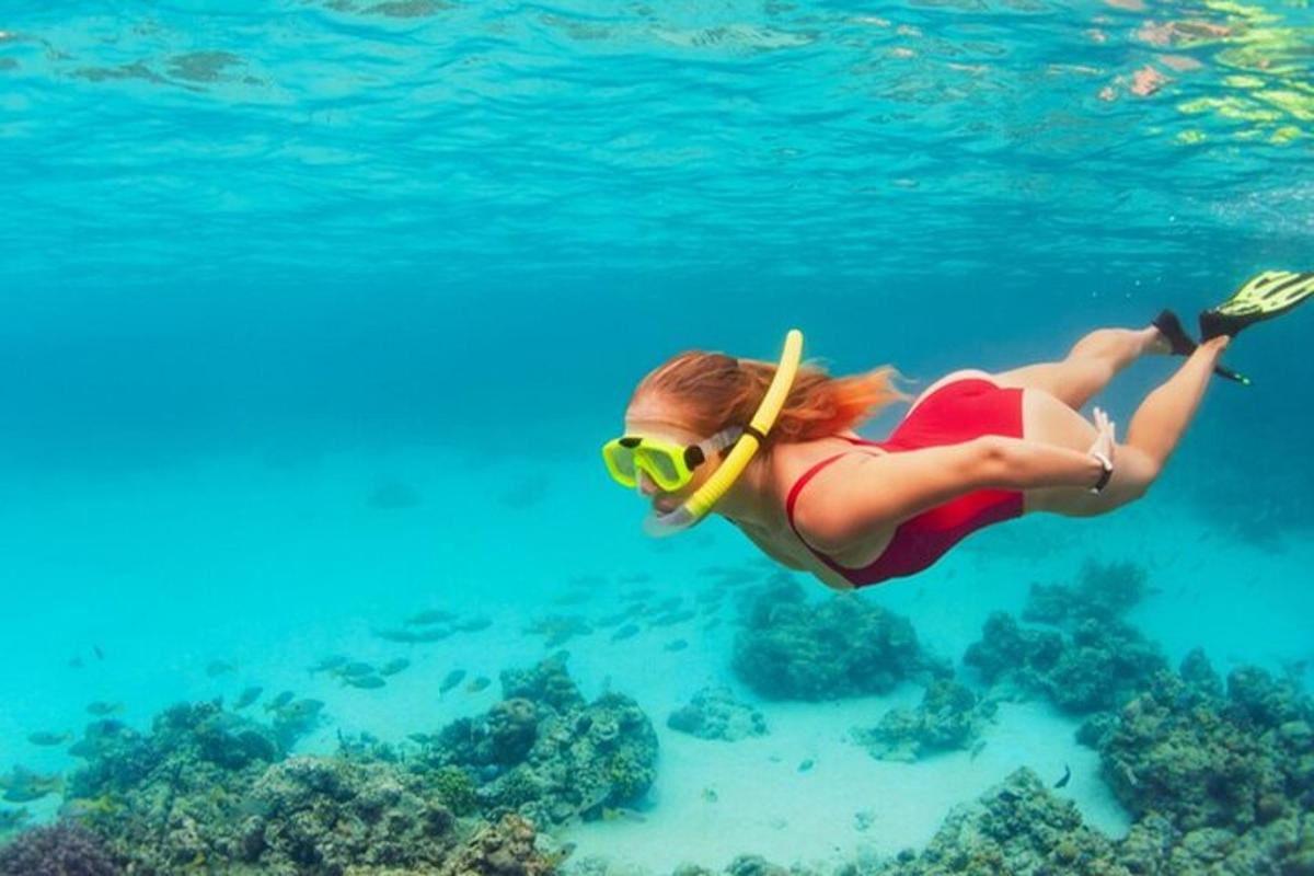 o femeie înotând în apă cu un snorkel