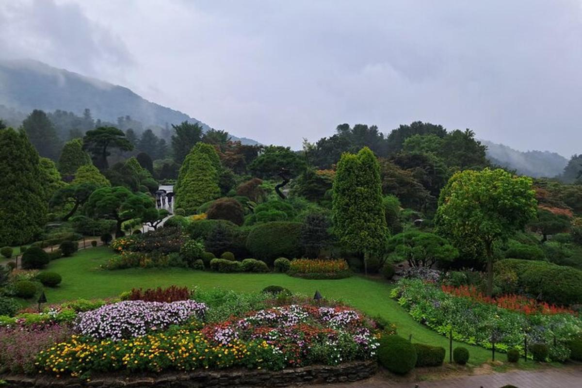 taman dengan banyak bunga dan pokok yang berbeza