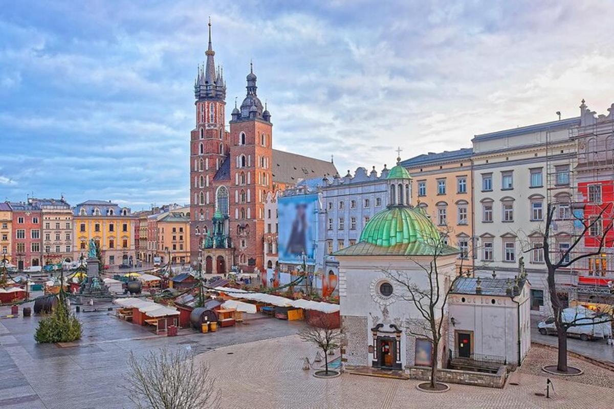 a view of a city with buildings and a clock tower