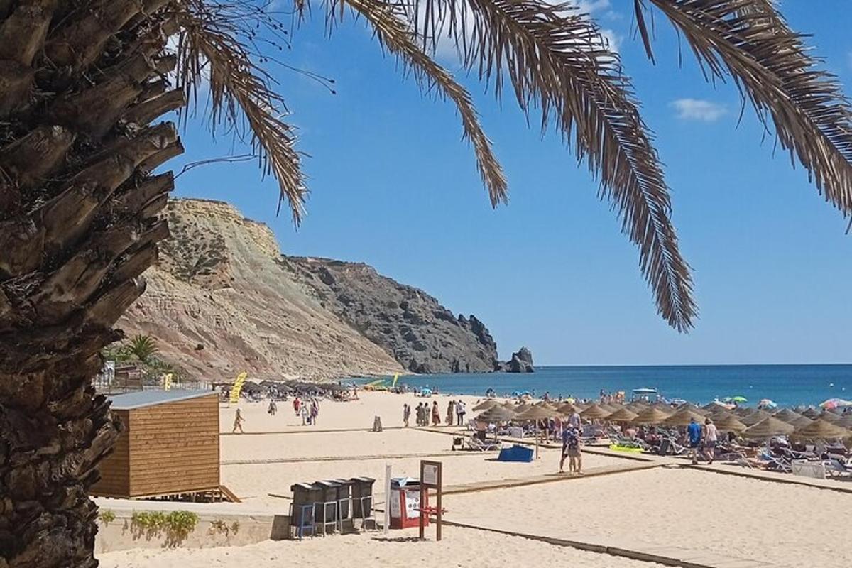 plaža z ljudmi in senčniki ter ocean