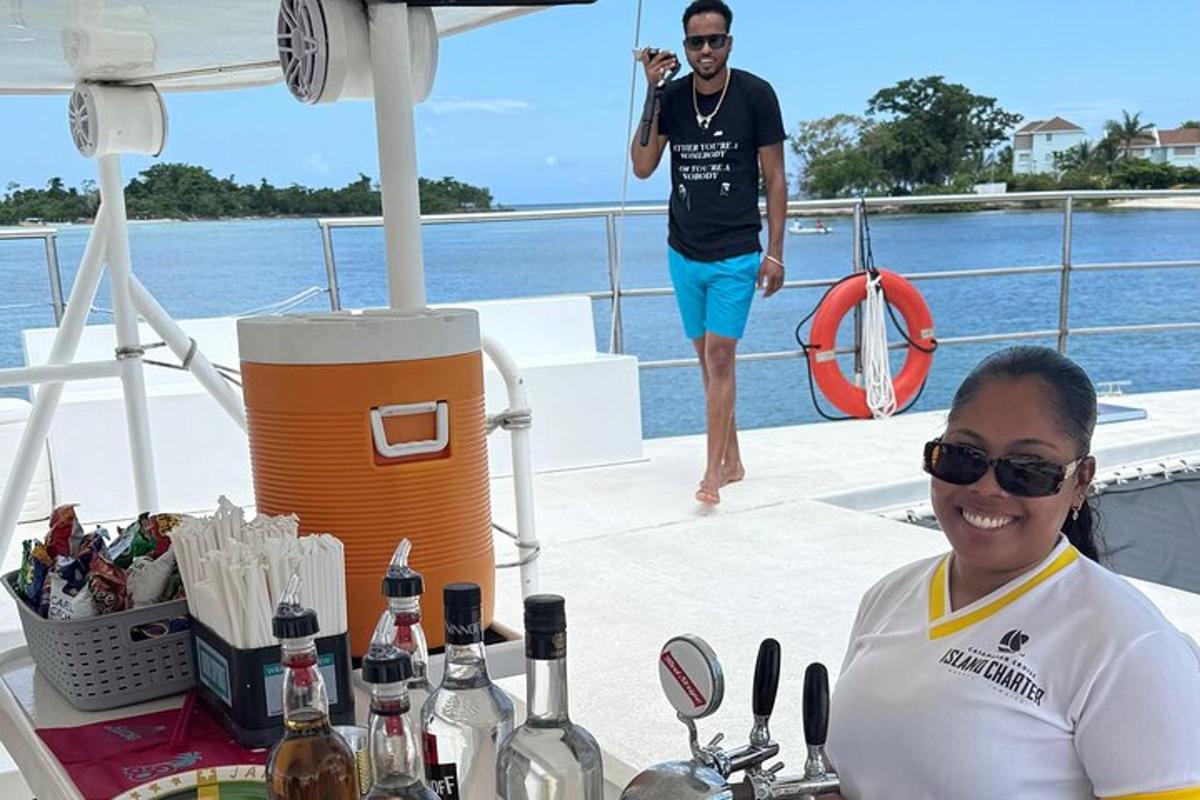 a woman sitting at a table on a boat