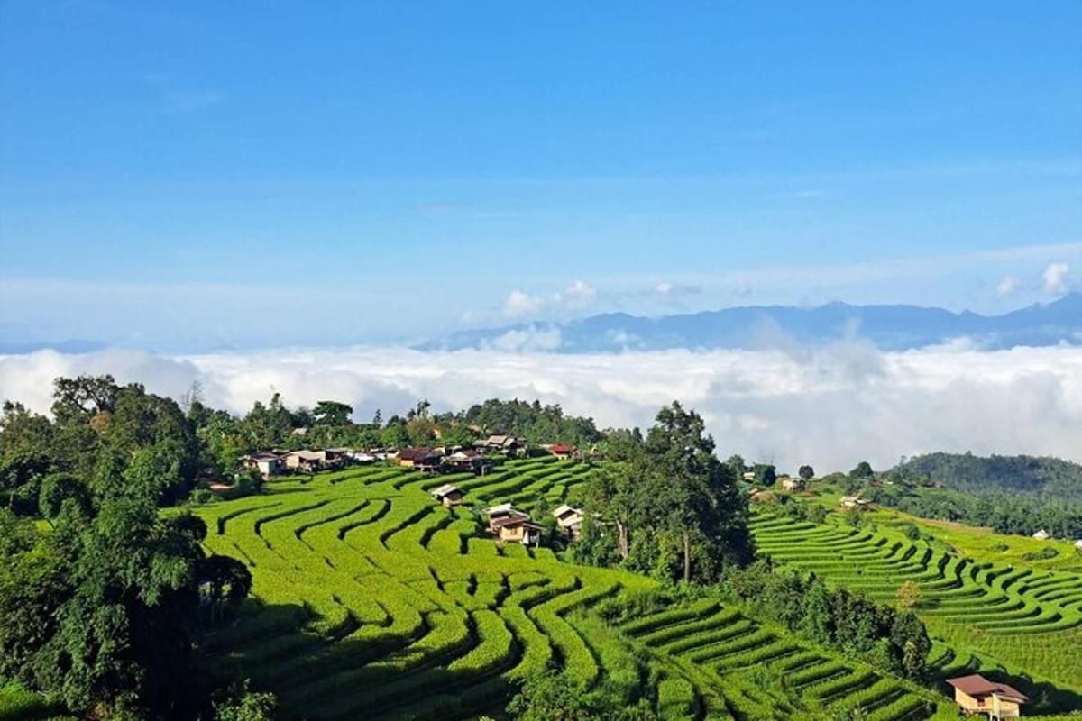 una collina verde con un villaggio al centro