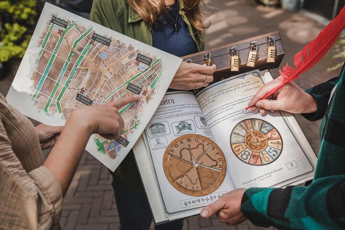 a group of people looking at a map
