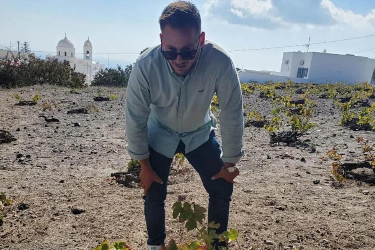 Päikeseprillidega mees vaatab taime