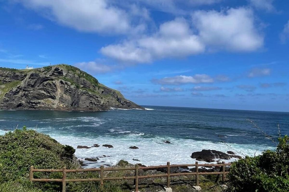a view of the ocean with a wooden fence
