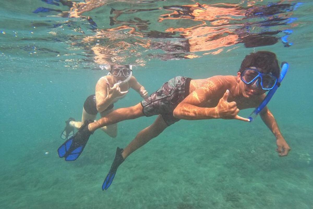 două persoane înotând în apa oceanului