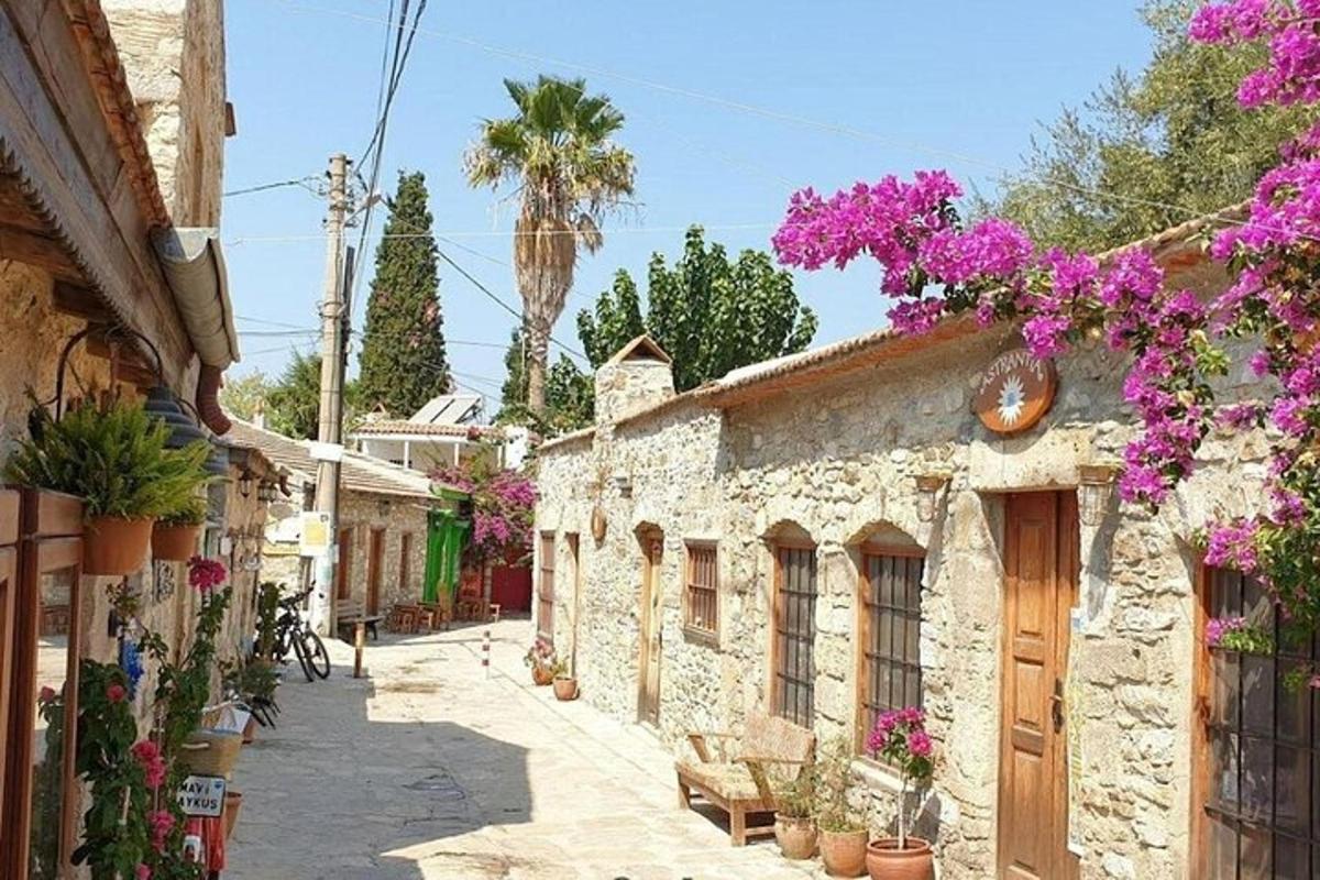 ένα σοκάκι με λουλούδια στις πλευρές των κτιρίων