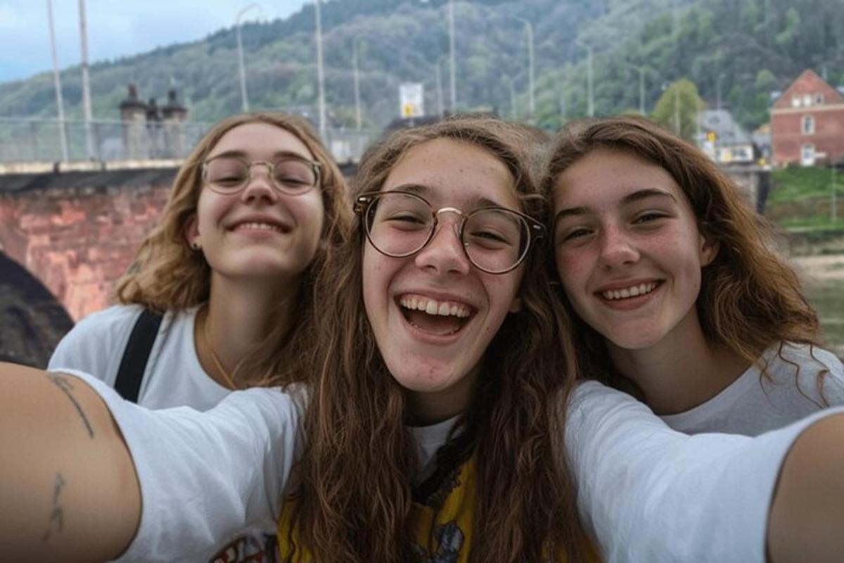 drie meisjes poseren samen voor een foto