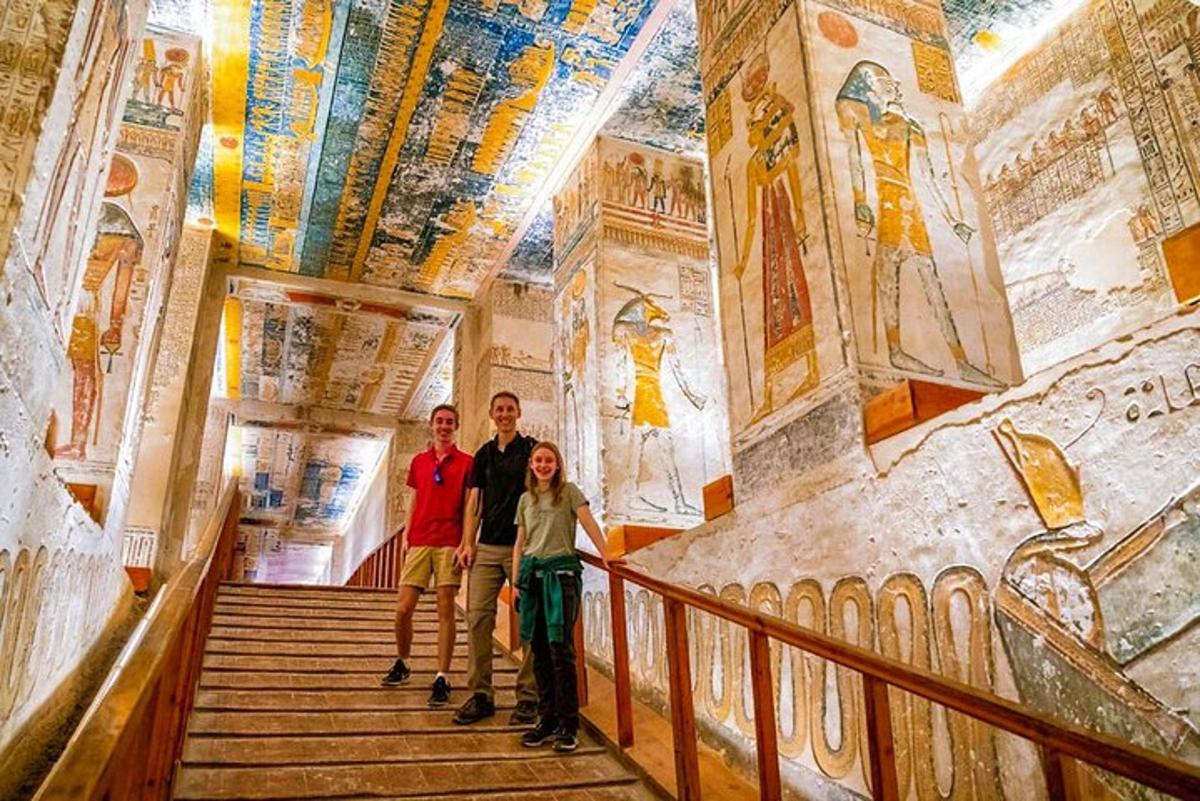 a group of people standing on a staircase in a building with ceilings