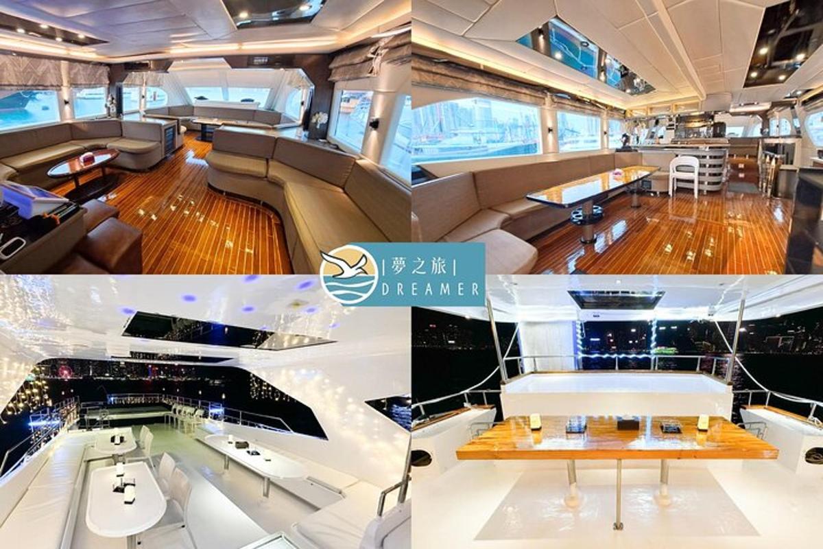a collage of photos of a luxury yacht