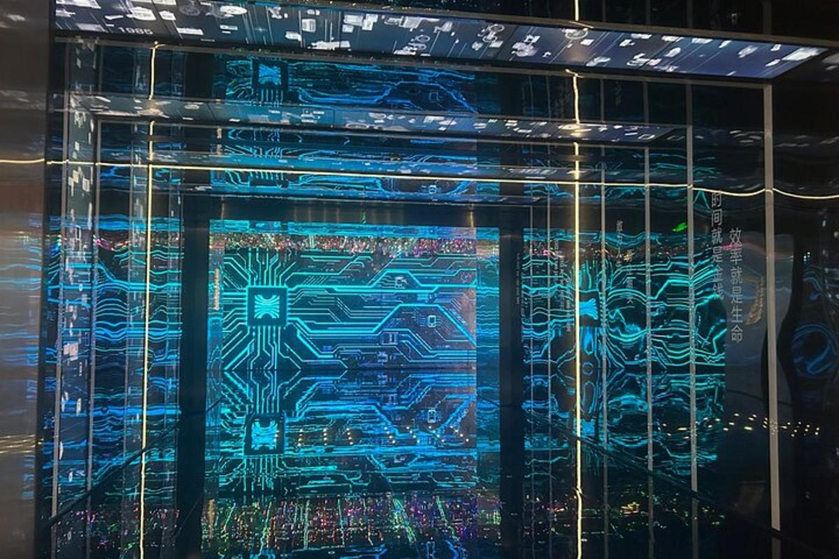 a glass case with a picture of a computer motherboard