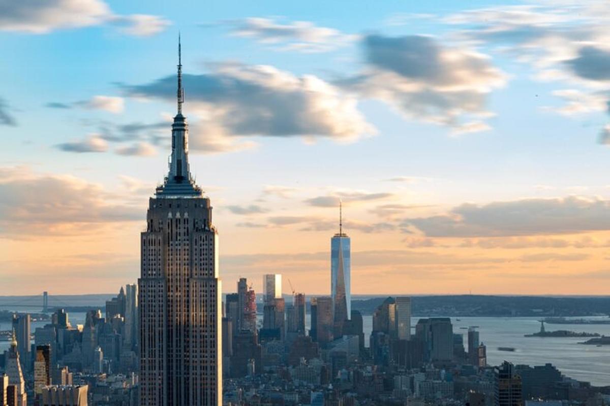 a view of the empire state building and a city