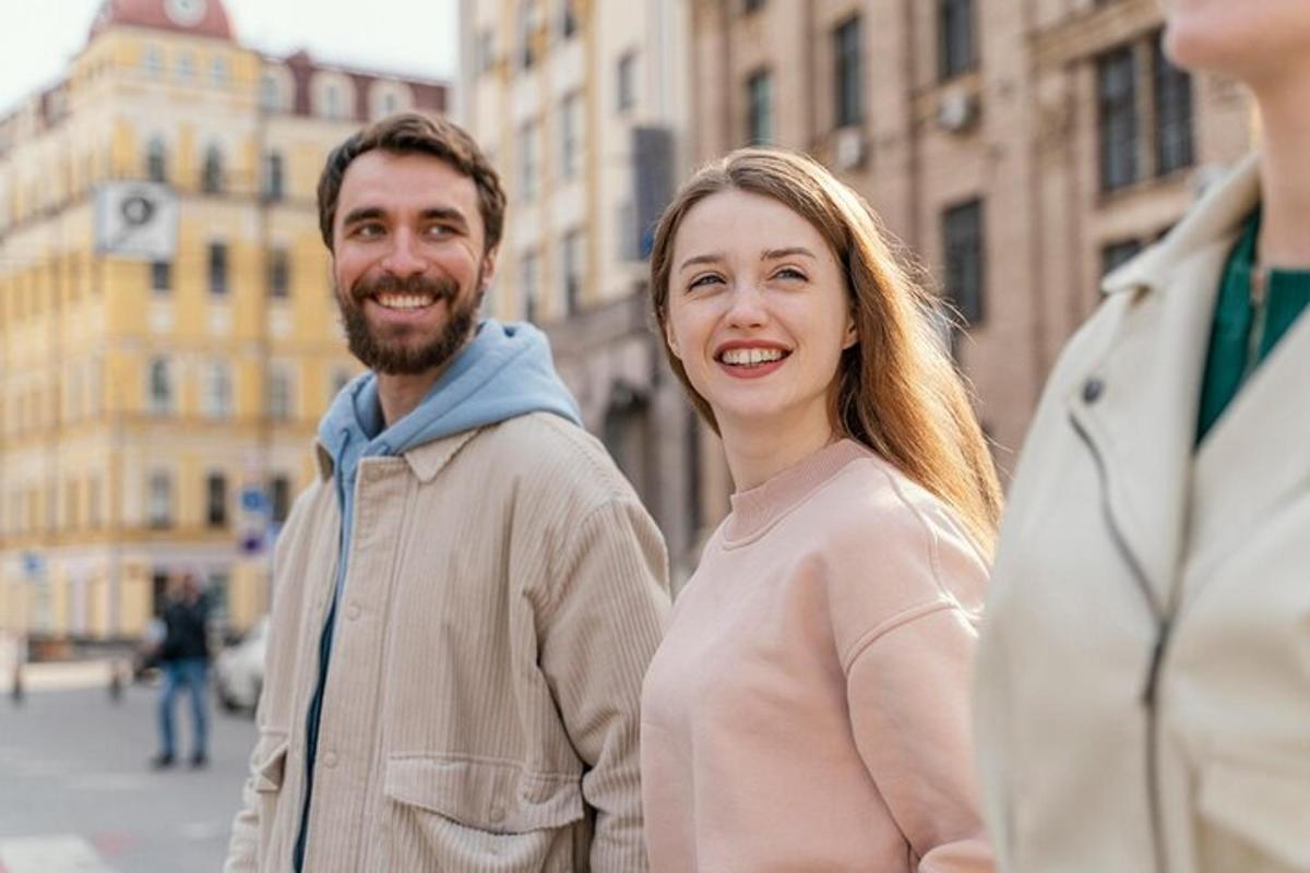 a man and a woman walking down a street