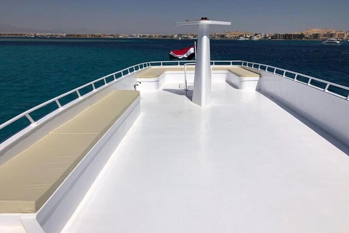 a view of the upper deck of a boat