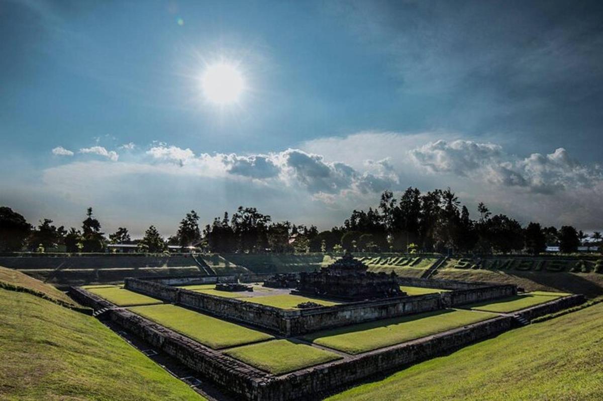 pemandangan taman dengan matahari di langit