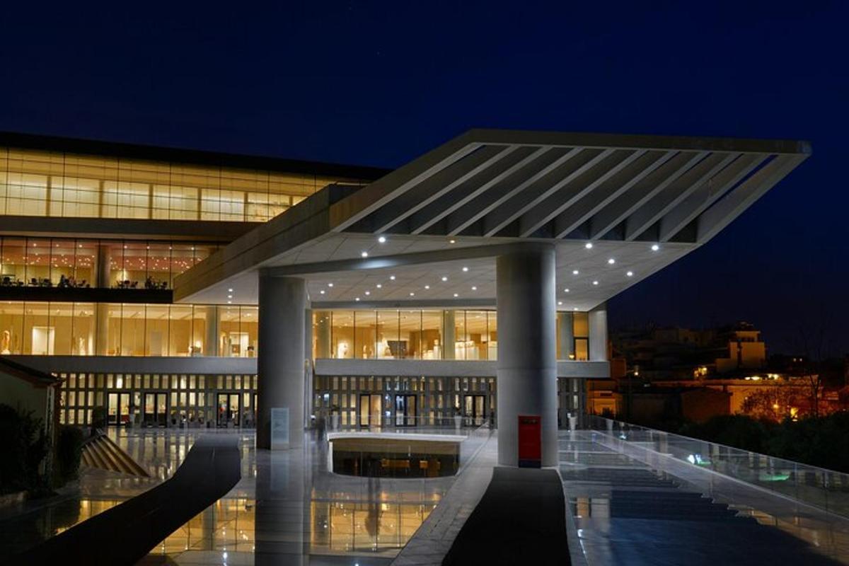 a large building at night with a building