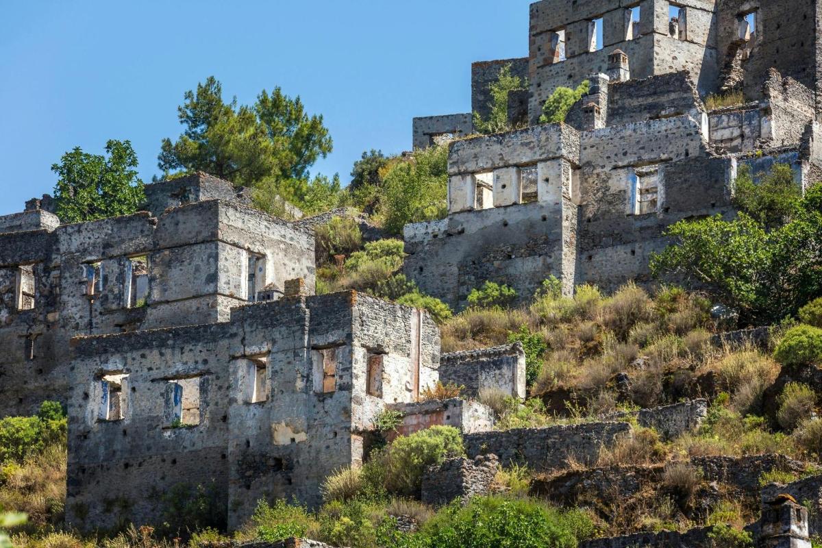 an old castle on the side of a hill
