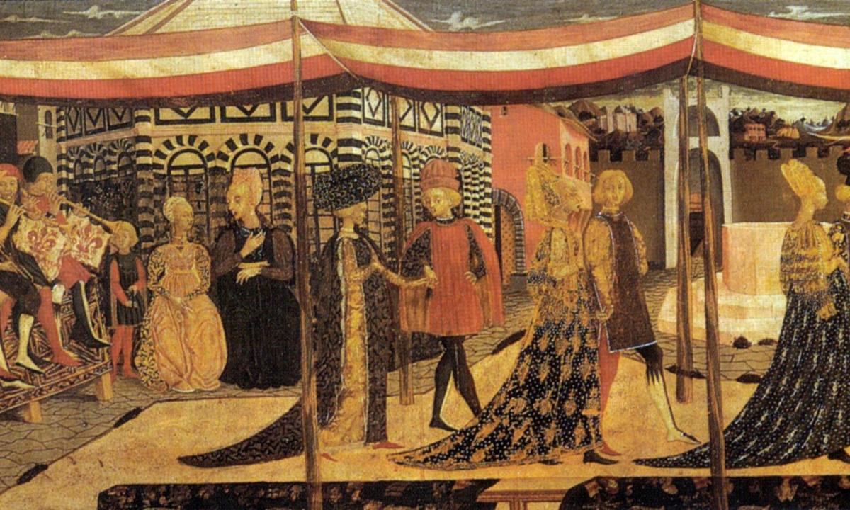a painting of a group of people on a stage