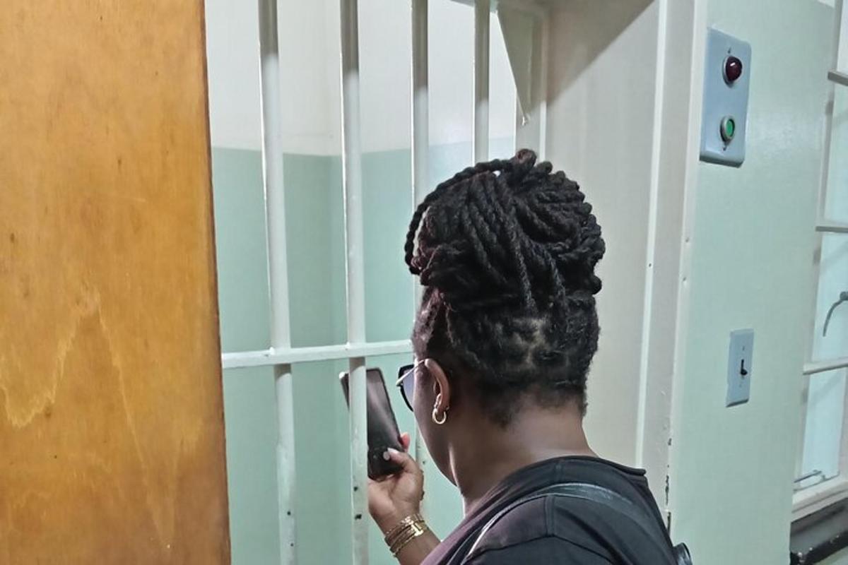 una donna con i capelli raccolti in uno chignon in una gabbia