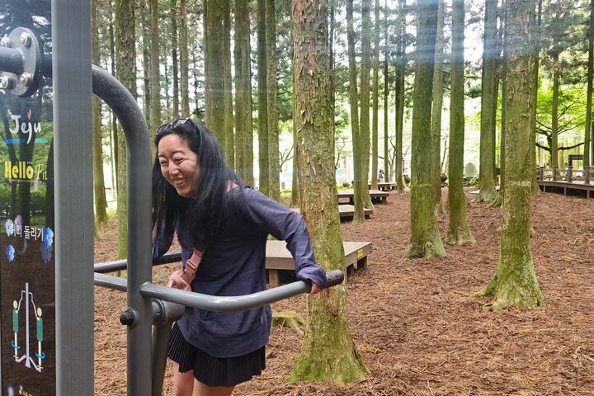 a young girl is playing on a playground