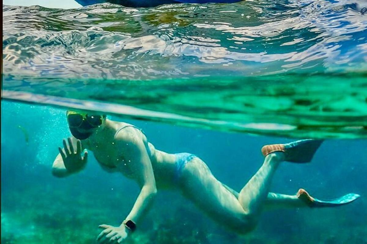 seorang wanita berenang di dalam air di lautan
