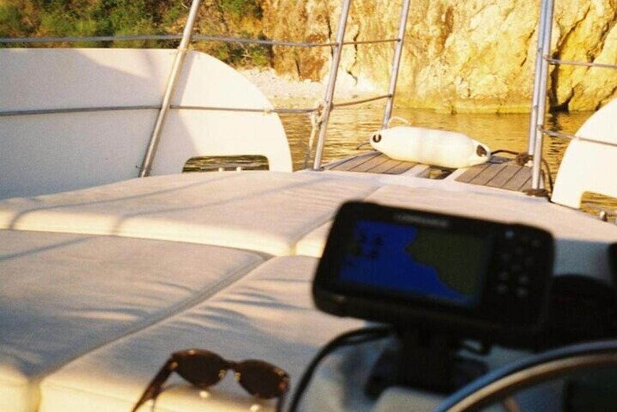 a camera on the front of a boat with sunglasses