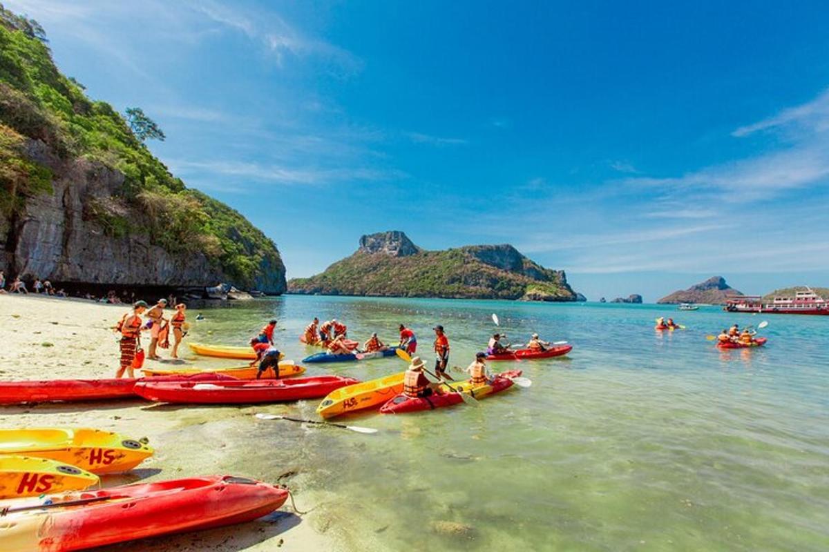 sekumpulan orang di pantai dengan bot
