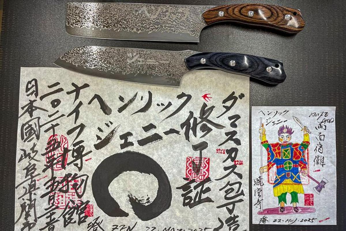 a knife and a piece of paper with writing on it