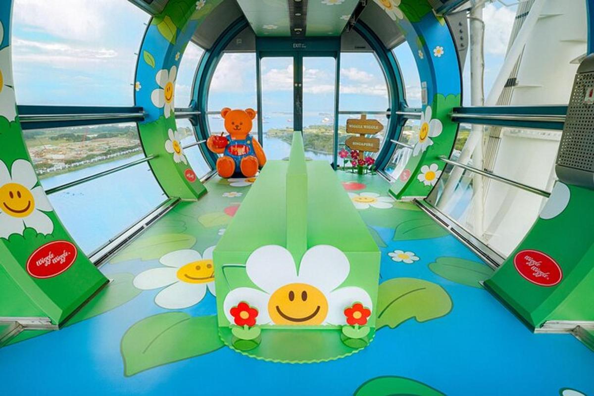 a room with a train with flowers on it