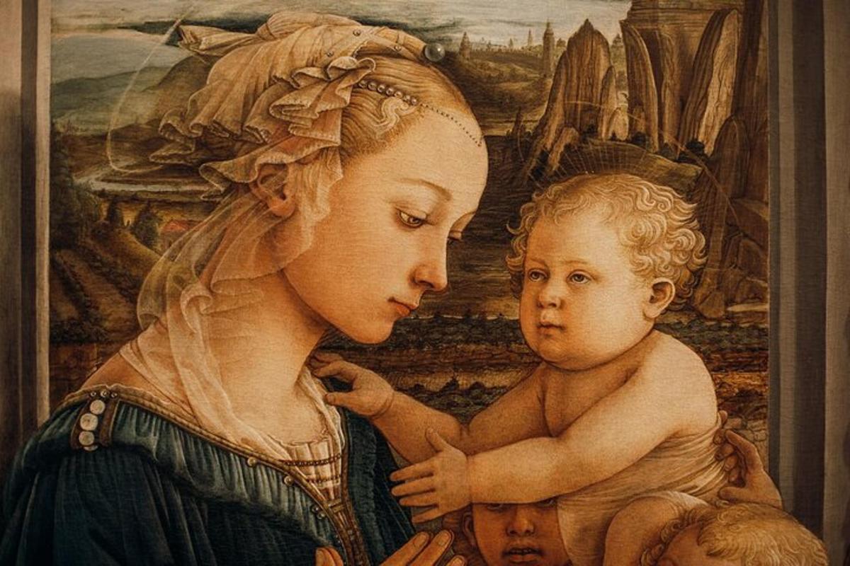 un dipinto di una donna che tiene in braccio un bambino