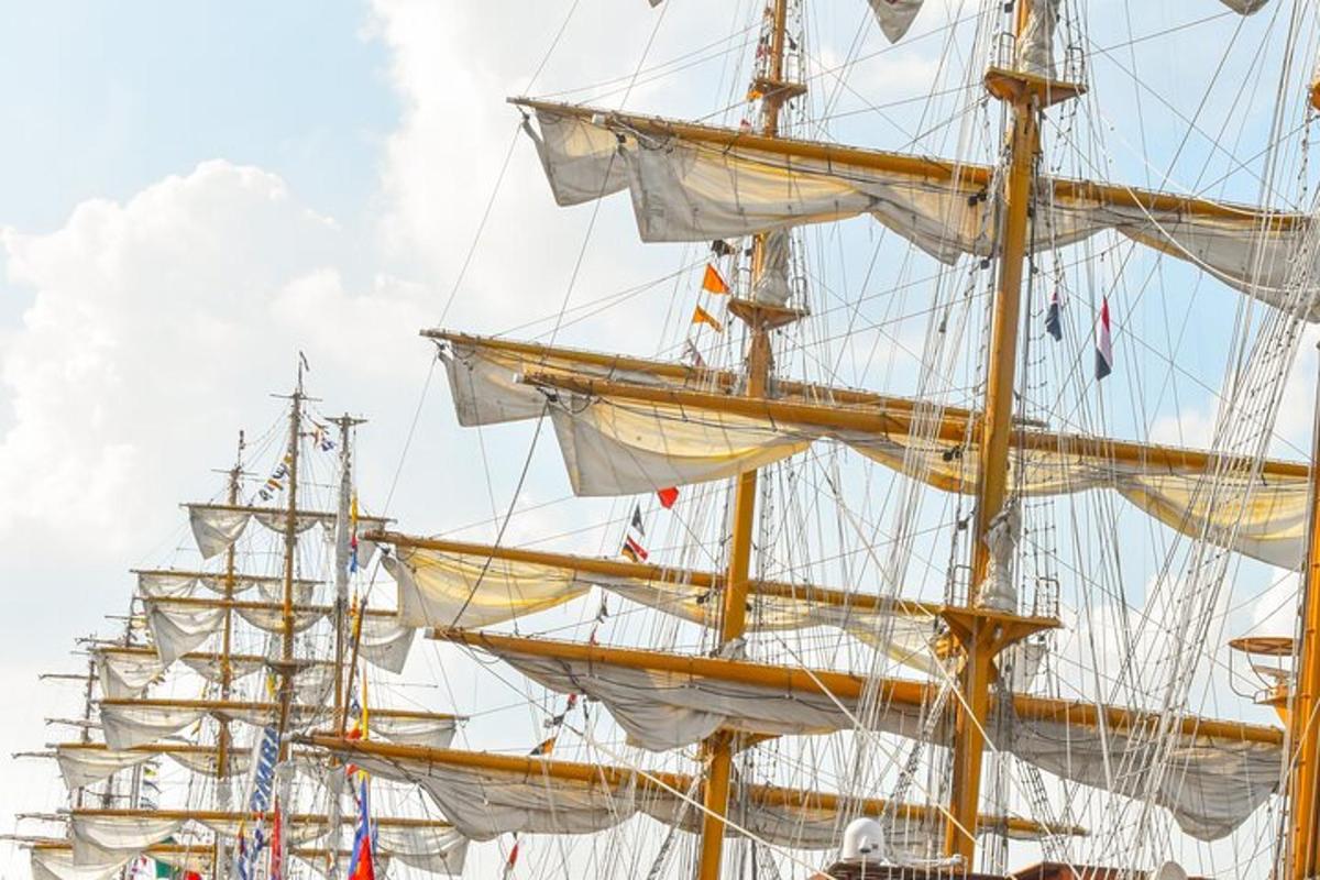 un grup de nave înalte au acostat într-un port