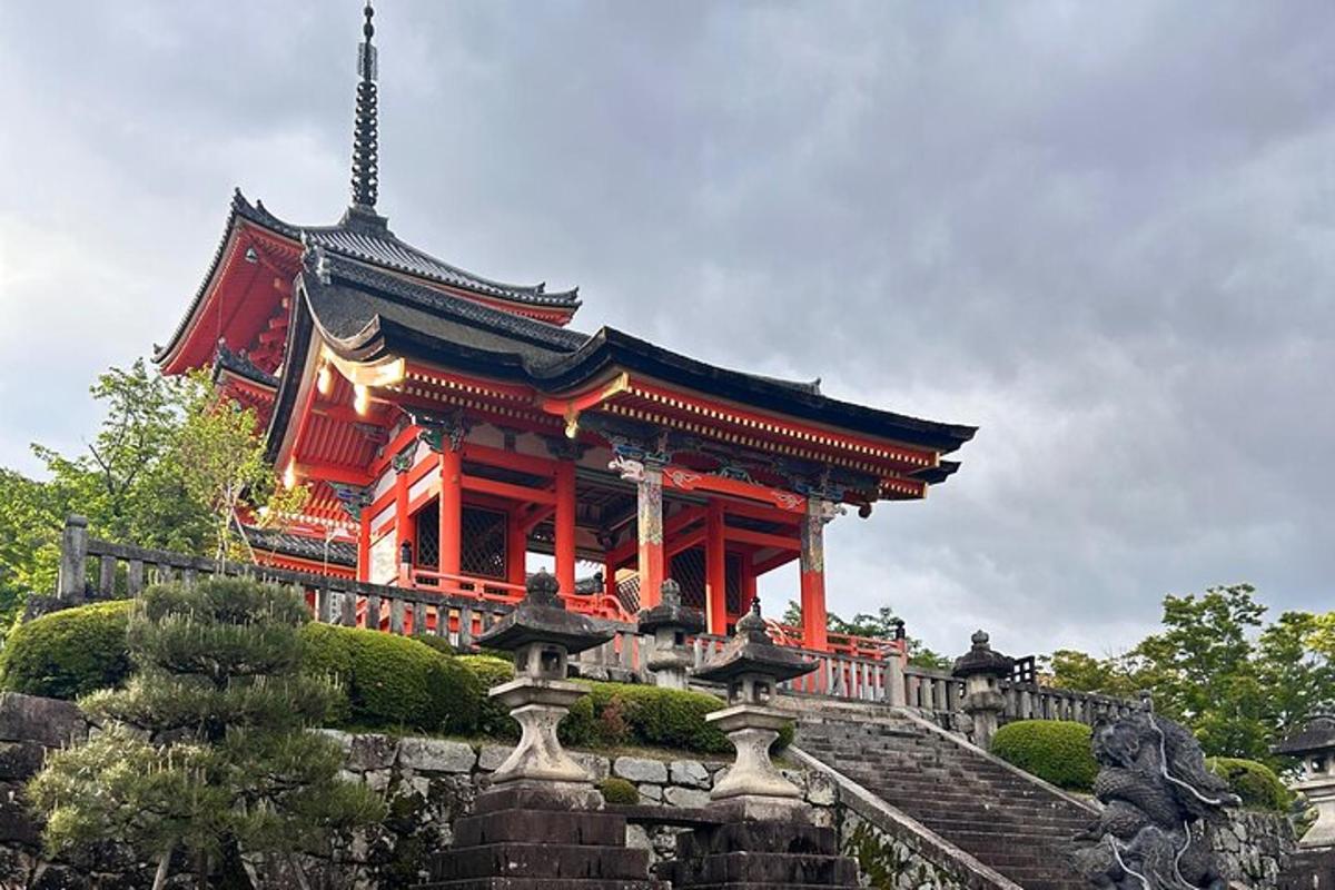 a large red building with stairs in front