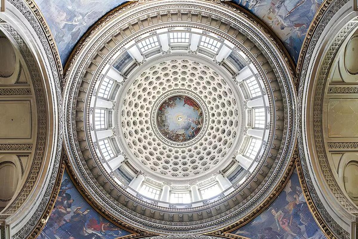 a ceiling of a building with a dome