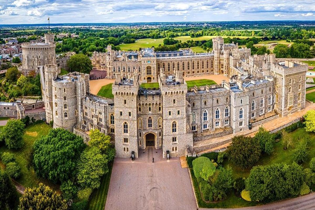 an aerial view of a castle