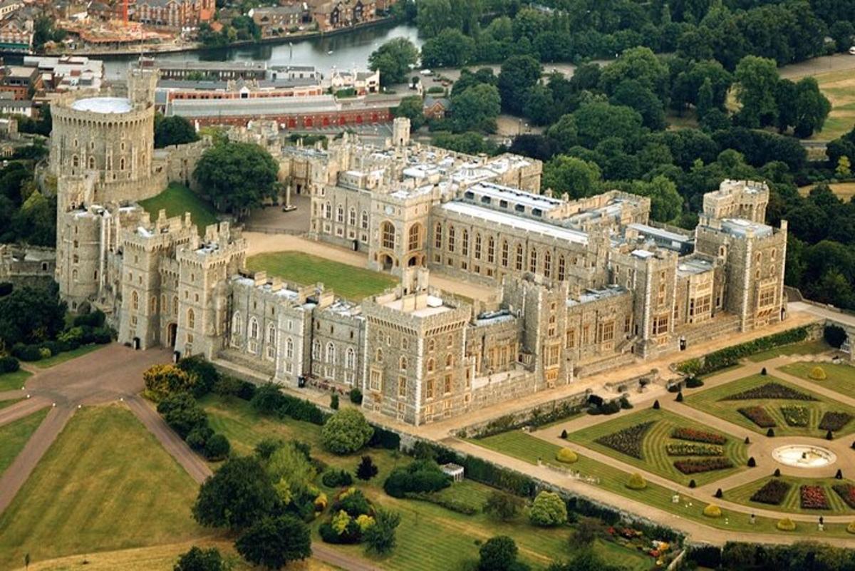 an aerial view of a large castle