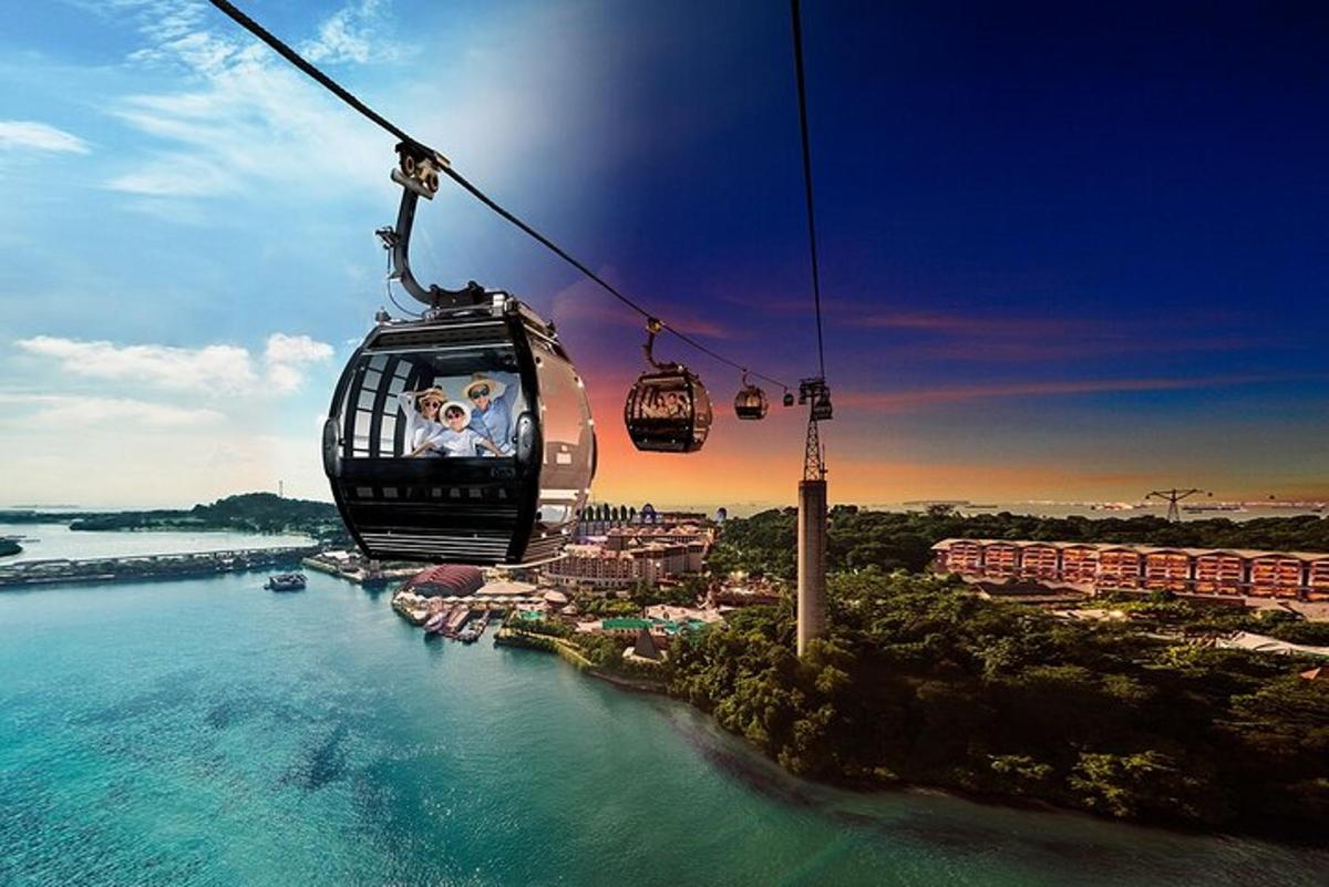 gondola se psem letící nad vodou