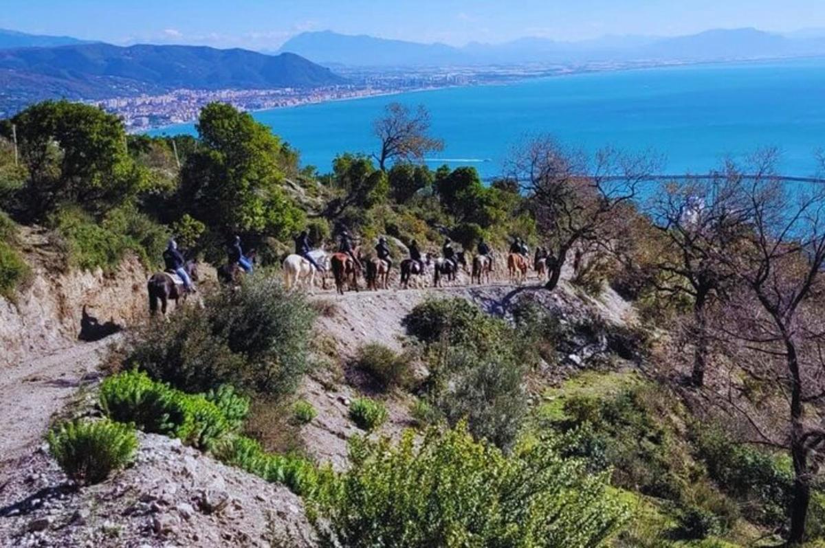μια ομάδα ανθρώπων που ιππεύουν άλογα σε έναν λόφο