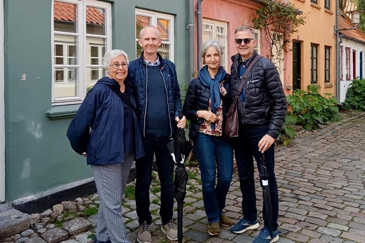 a group of people standing in front of a building