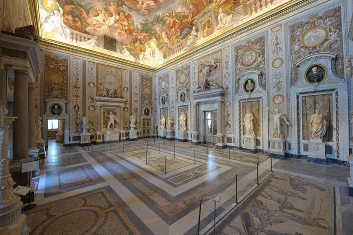 a large room with paintings on the ceilings