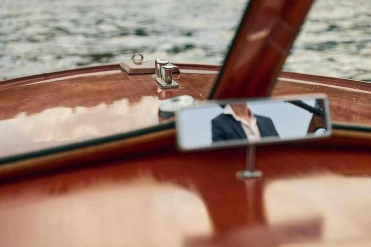 a picture of a person in a mirror on a suitcase