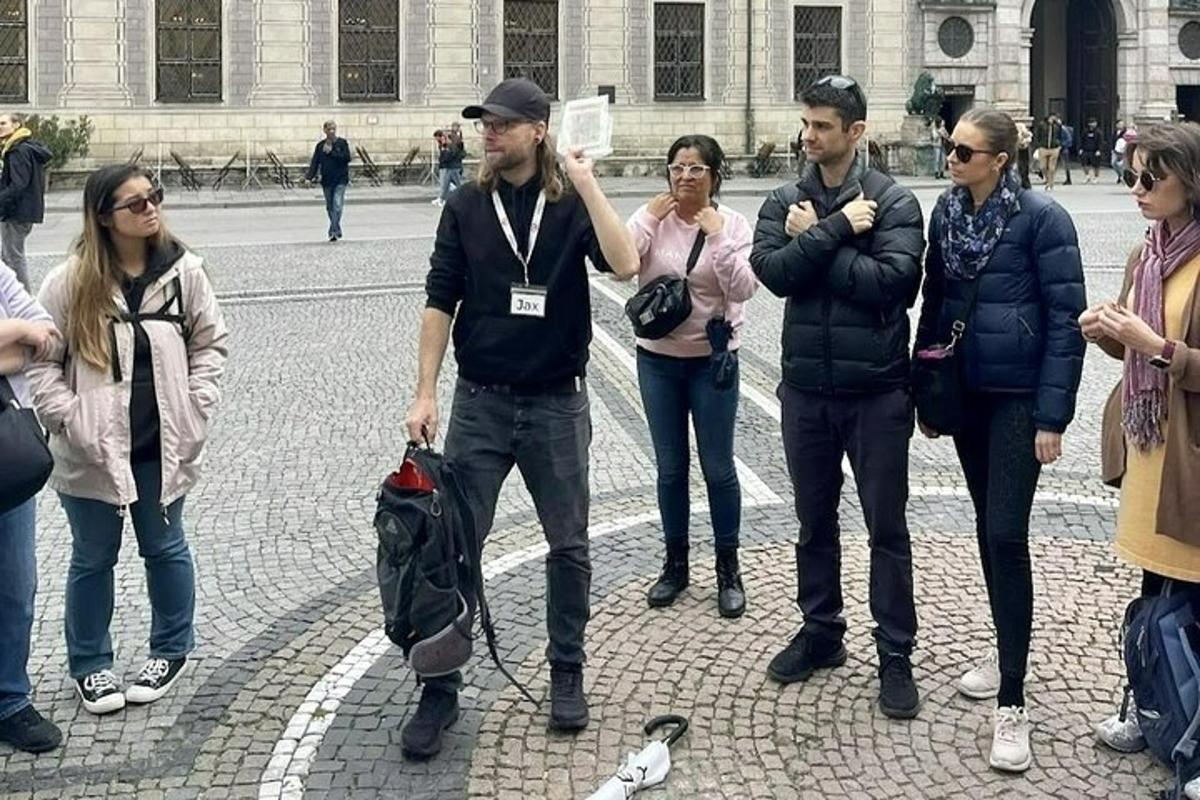 a group of people standing on a street